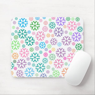 Colourful Snowflakes Pattern on White Mouse Pad