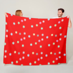 Colourful Snowflakes Red Blanket