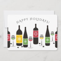 Colourful snowflakes wine glasses Christmas card