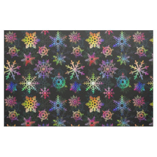Colourful Snowflakes Winter Christmas Pretty Black Fabric