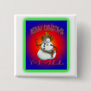 Colourful Snowman design western Howdy 15 Cm Square Badge