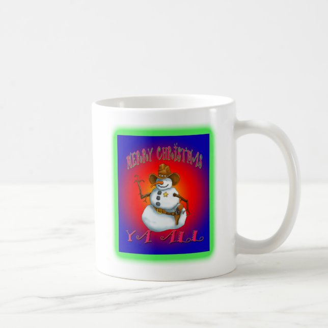Colourful Snowman design western Howdy Coffee Mug (Right)