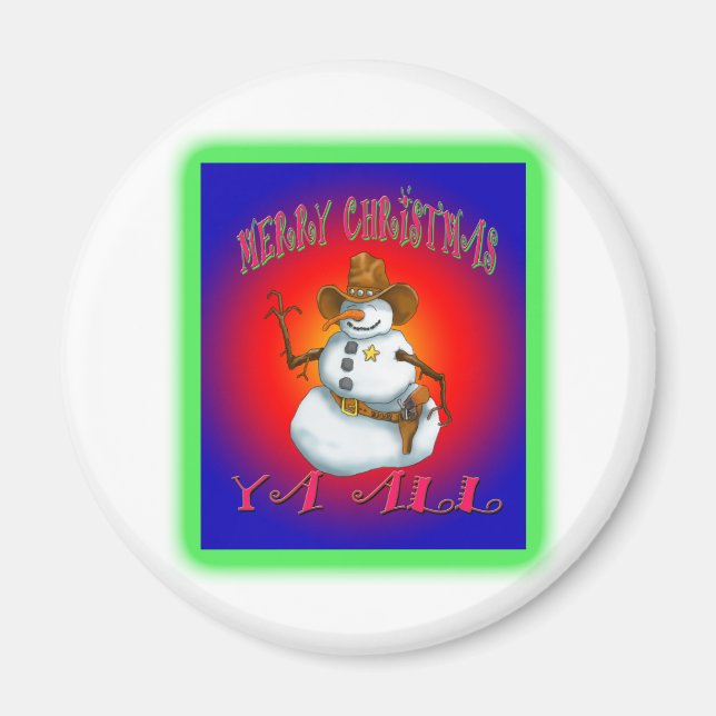Colourful Snowman design western Howdy Magnet (Front)