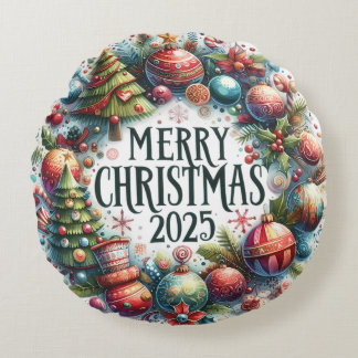 Colourful Snowman & Ornaments Christmas Pillow