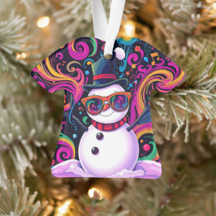 Colourful Snowman Psychedelic Swirls and Sunglasse Ornament