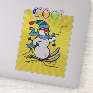 Colourful Snowman Skiing   funny cute snowman   sk