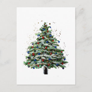 Colourful Snowy Christmas Tree Postcard