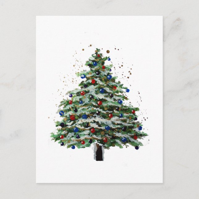 Colourful Snowy Christmas Tree Postcard (Front)