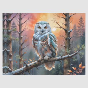 Colourful Snowy owl in Autumnal Forest Tissue Paper