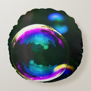 Colourful Soap Bubbles Floating Round Cushion