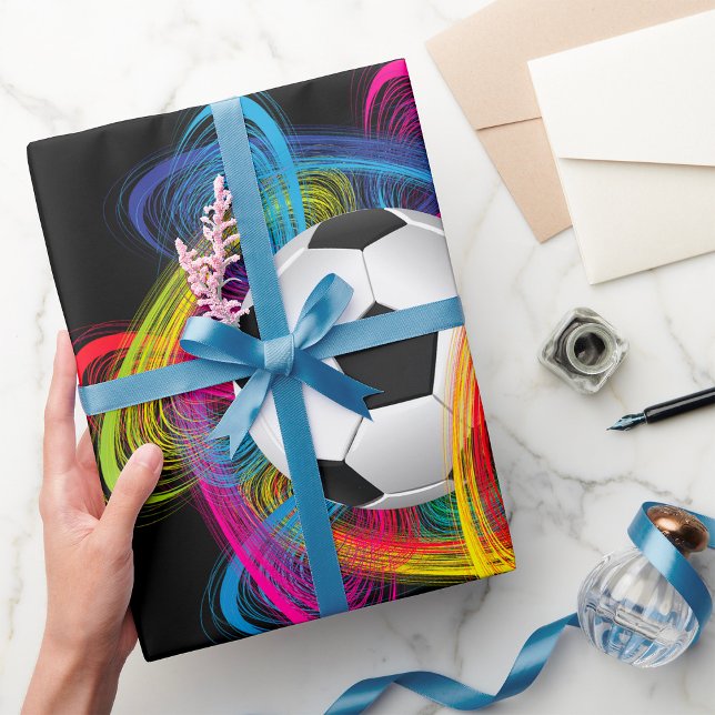 Colourful Soccer Ball Glossy Wrapping Paper (Creator Uploaded)