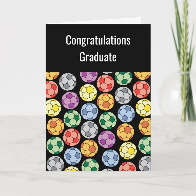 Colourful Soccer Ball Pattern Graduation Card (Front)