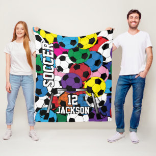 Colourful Soccer Ball with DIY Text Fleece Blanket