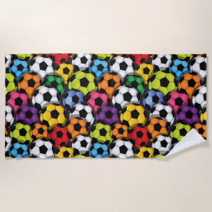 Colourful Soccer Balls Design Beach Towel