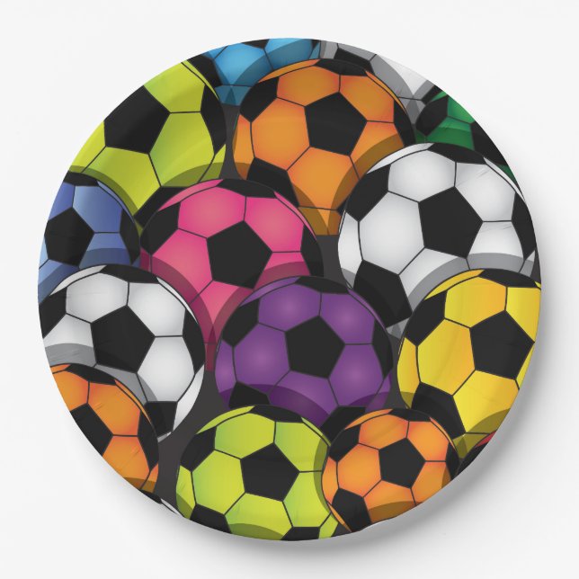 Colourful Soccer Balls Design Paper Party Plate (Front)