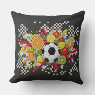 Colourful Soccer Chequerboard Cushion