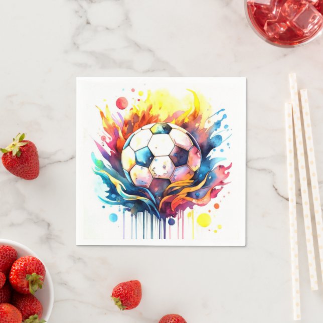 Colourful Soccer Kids Watercolor Birthday Napkin (Insitu)