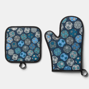 Colourful Soccer Pattern Oven Mitt & Pot Holder Set