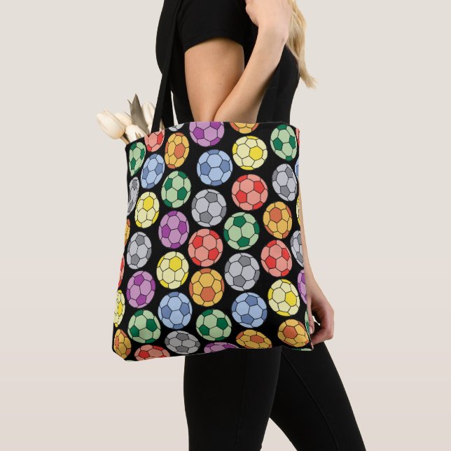Colourful Soccer Pattern Tote Bag (Close Up)