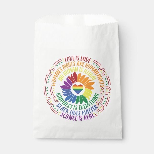 Colourful Social Justice Flower Word Art Favour Bags (Front)
