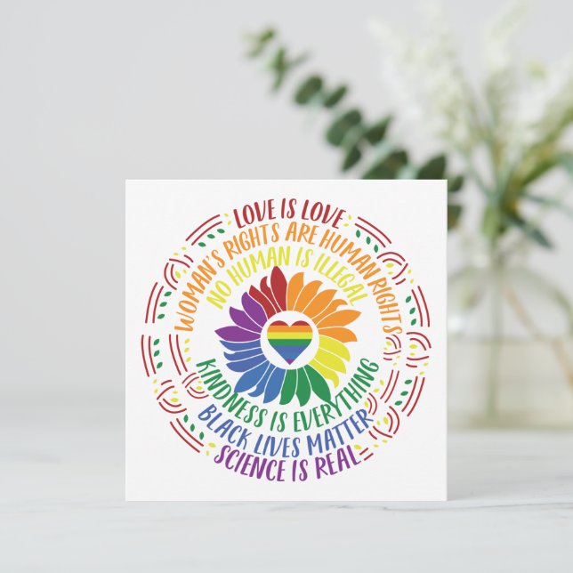 Colourful Social Justice Flower Word Art Flat Card (Standing Front)
