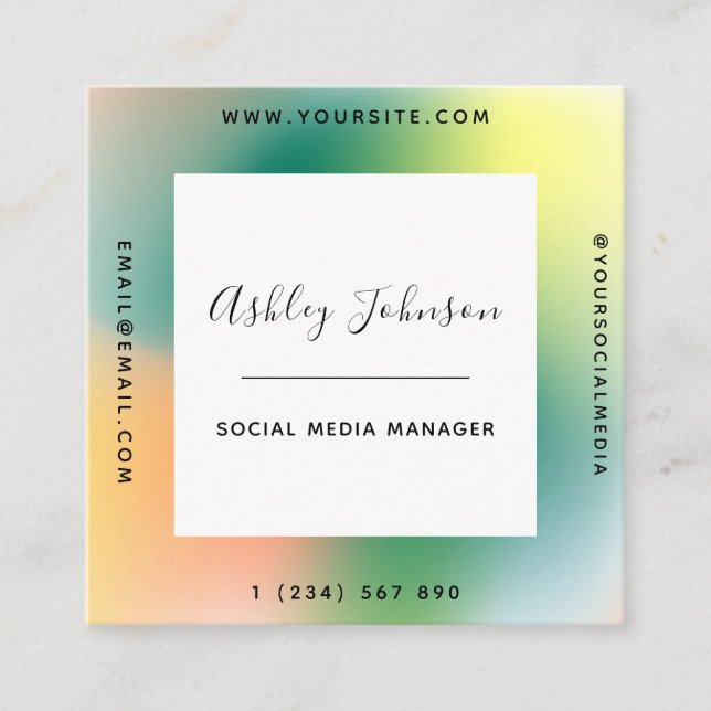 Colourful Social Media Manager Green Gradient Cool Square Business Card (Front)