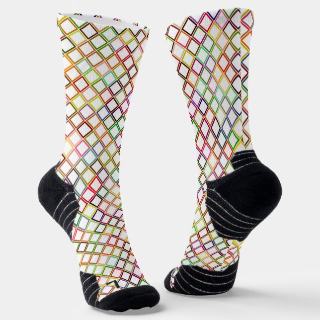 Colourful socks featuring a vibrant diamond patter (Angled)