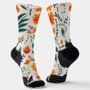 Colourful socks with a floral pattern of orange