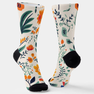 Colourful socks with a floral pattern of orange
