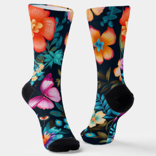 Colourful socks with a vibrant floral pattern