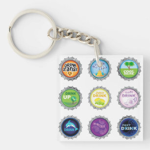 Colourful Soda Bottle Caps Key Ring