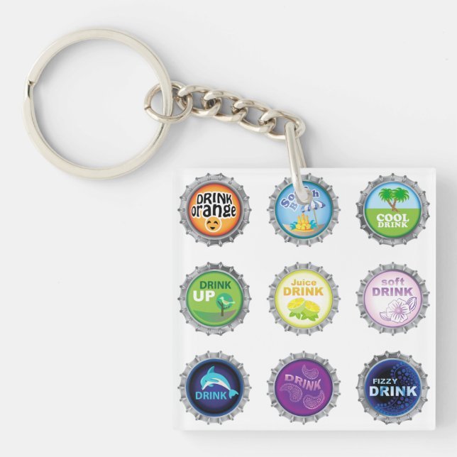 Colourful Soda Bottle Caps Key Ring (Front)