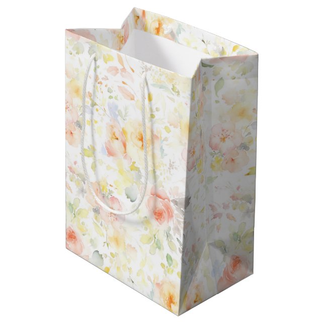 Colourful Soft Flowers Elegant Boho Painted Patter Medium Gift Bag (Back Angled)
