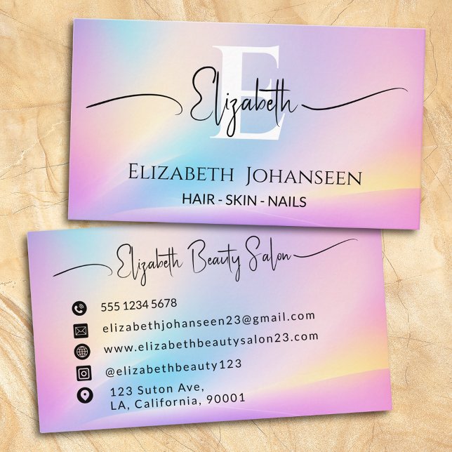 Colourful Soft Pastel Colours Gradient Chic Monogr Business Card (Creator Uploaded)