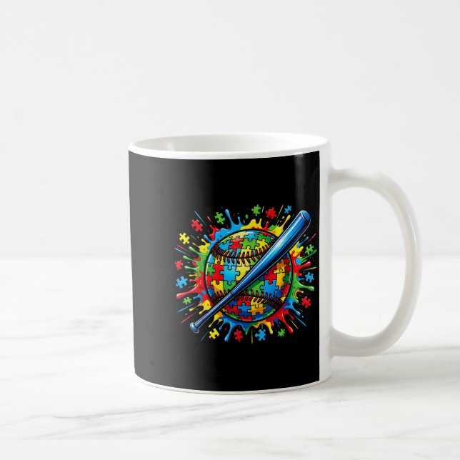 Colourful Softball Autism Awareness Autistic Coffee Mug (Right)