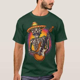Colourful Sombrero Skeleton Guitar Player Rockstar T-Shirt