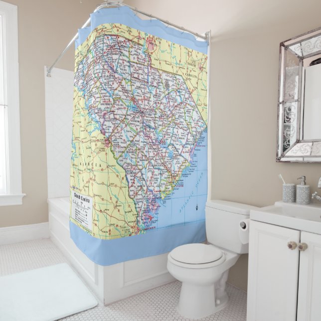 Colourful South Carolina Map Shower Curtain (In Situ)