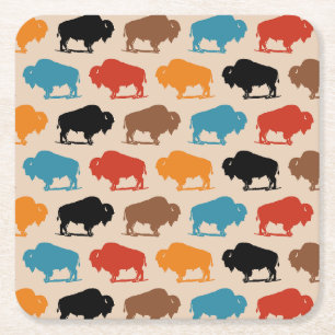 Colourful Southwestern Buffalo Pattern Square Paper Coaster