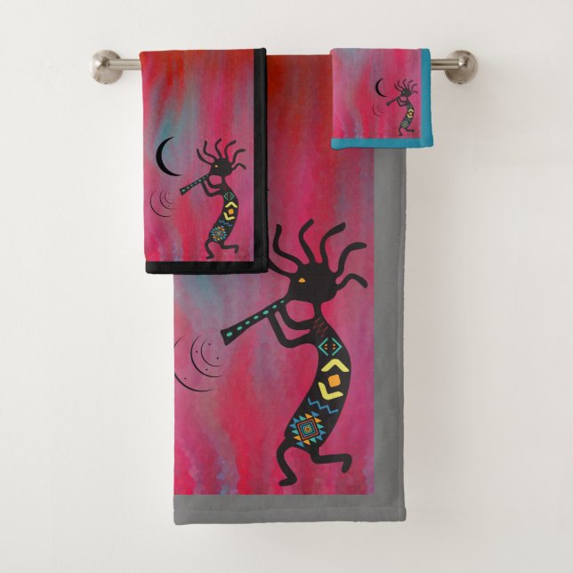 Colourful Southwestern Kokopelli Bath Towel Set (Insitu)