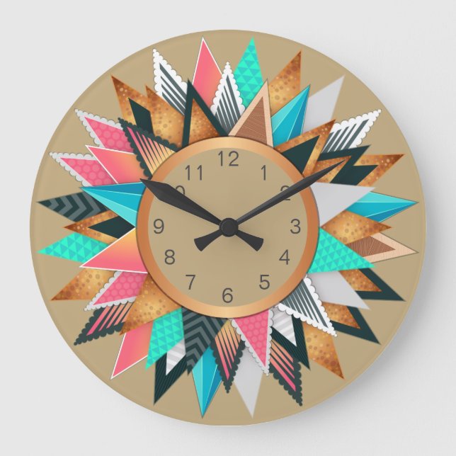 Colourful Southwestern Modern Geometric Pattern Large Clock (Front)