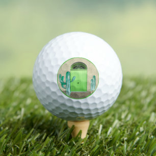 Colourful Southwestern Saguaro Cactus Green Doors Golf Balls