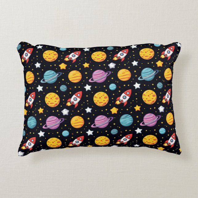Colourful Space Adventure Decorative Cushion (Front)
