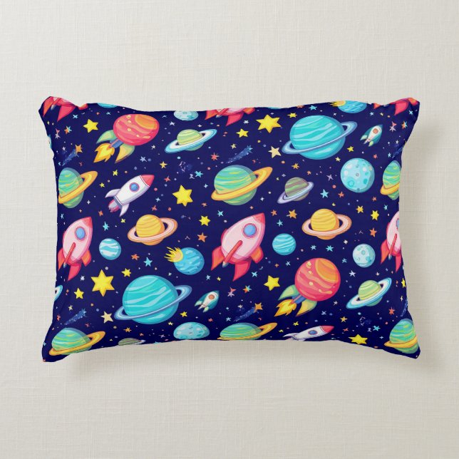 Colourful Space Cartoon Pattern Decorative Cushion (Front)