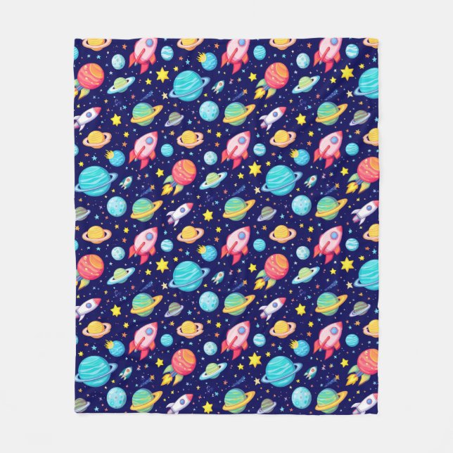 Colourful Space Cartoon Pattern Fleece Blanket (Front)