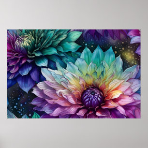 Colourful Space Dahlia Flower Poster