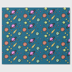 Colourful Space Doodle Wrapping Paper Planets
