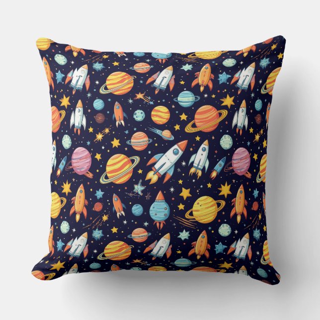 Colourful Space Exploration Pattern Cushion (Front)