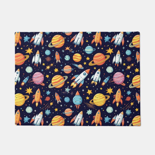 Colourful Space Exploration Pattern Doormat (Front)