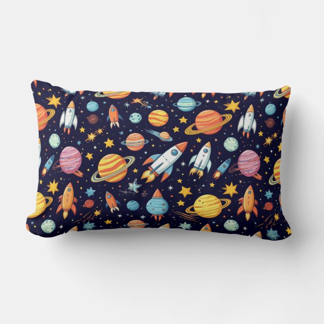 Colourful Space Exploration Pattern Lumbar Cushion (Front)