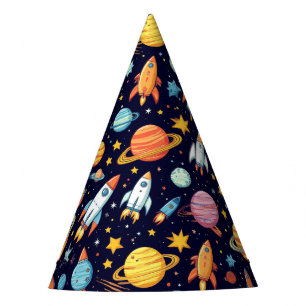 Colourful Space Exploration Pattern Party Hat